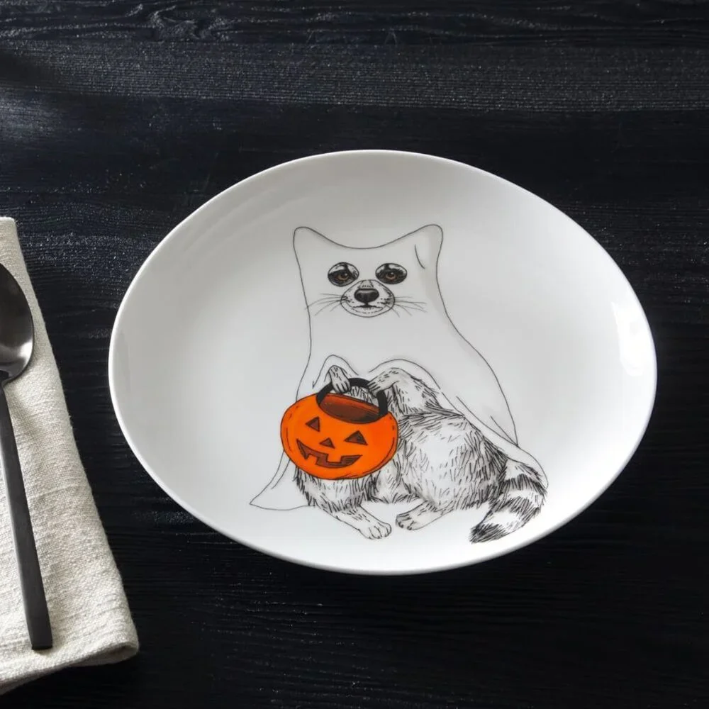NEW West Elm Halloween Dapper Animals Salad Plate - Raccoon